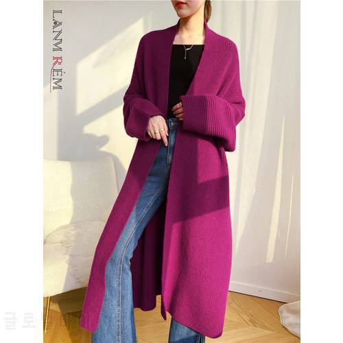 LANMREM Casual Korean Knitted Loose Sweater Thickened Coat Cardigan Women&39s Medium Length Female 2023 Spring Winter New 2T1024