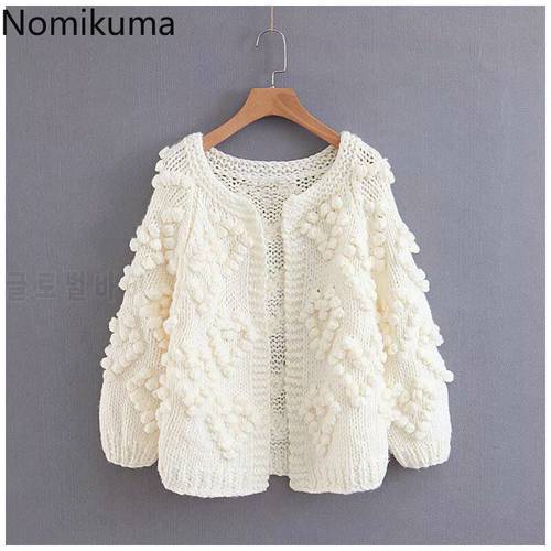Nomikuma Korean Style 3D Decoration Cardigan Women Solid Color Long Sleeve Open Stitch New Arrival Fashion Coats Casual Sweater