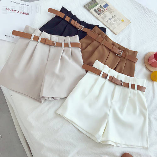ITOOLIN Casual Women&39s Shorts A-line High Waist Short Femme Chic Office Lady Shorts With Belted Vintage Female Trousers