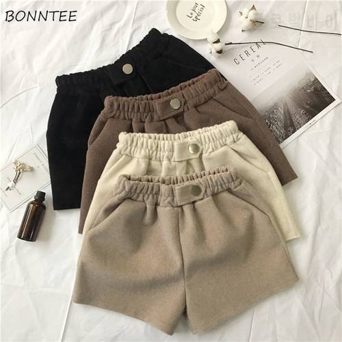 Shorts Women Warm Comfortable Korean Style Lovely College All Match Female Solid High Waist Button Simple Fashion Leisure Fall