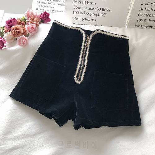 Velvet zipper shorts Stretch Suit Shorts Women New Mini Short Femme High Waist Shorts Women Hotpants Elegant Wide Leg Summer Sh