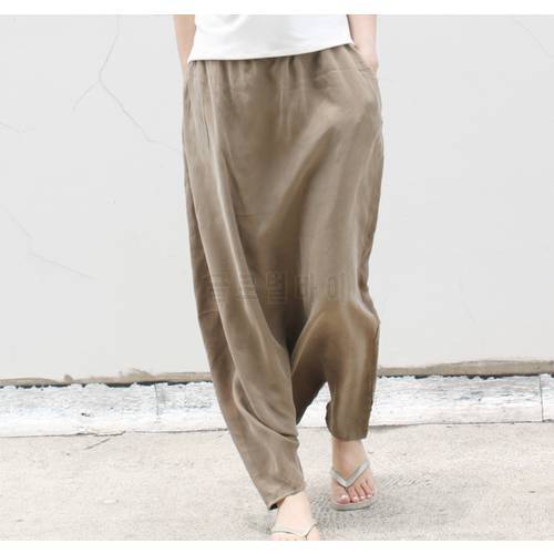 hanging crotch pants culottes pants loose plus size silk cupro female, 022111
