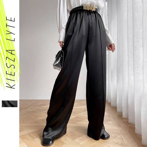 Women Wide Leg Pants High Waist Silk Satin Loose Black Pants Female Elegant 2022 Fashion Clothes New Trousers