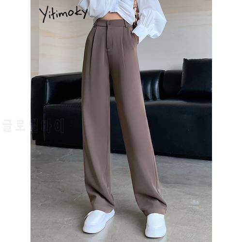 Yitimoky Office Lady Suits Pants for Women High Waist Clothes Streetwear Work Trousers Korean 2022 Black White Wide Leg Pants
