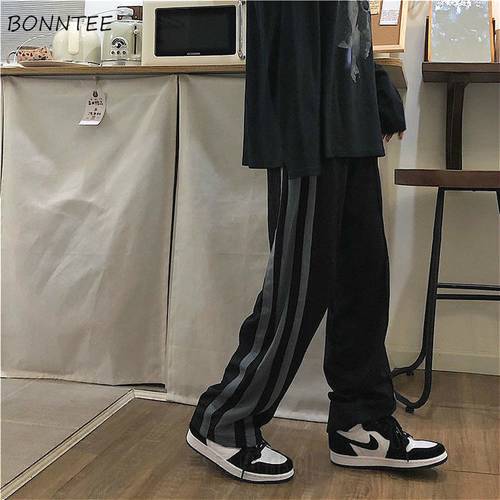 Wide-leg Pants Women BF Style Harajuku Side Stripe Workout Teens Trouser Pantalones Casual Unisex Fall Couples High Waist Bottom