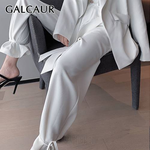 GALCAUR White Pleated Pants For Women High Waist Ruched Minimalism Pockets Loose Plus Size Wide Leg Trousers Female 2020 Clothes