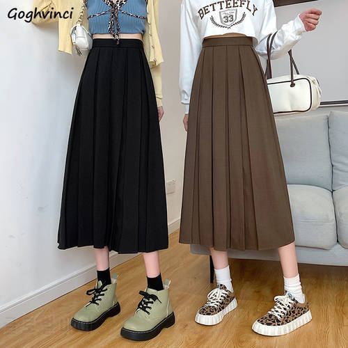 Skirts Women Clothes Autumn New Pleated Fashion Mid-calf Sweet Friends All-match Temperament 90&39s Casual Harajuku Solid Vintage