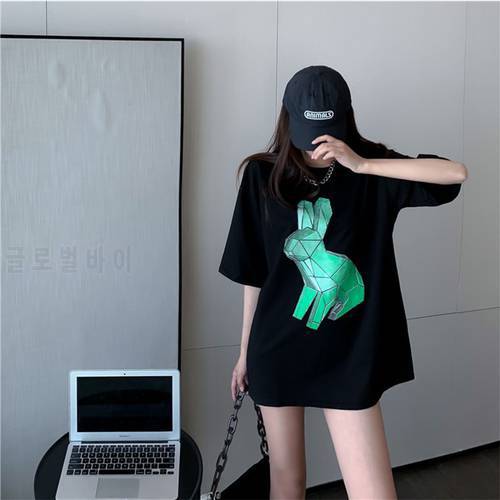 Harajuku Women Print Letter Oversize Tshirt Trend Casual Bling Shiny Top Lady Sparkling Hot Drilling T Shirt Black Top For Woman
