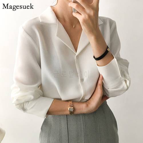 New V-Neck Women Shirt Long Sleeve Women Blouses Autumn 2021 Solid White Chiffon Blouse Slim Office Shirts Blusas Femininas 9379