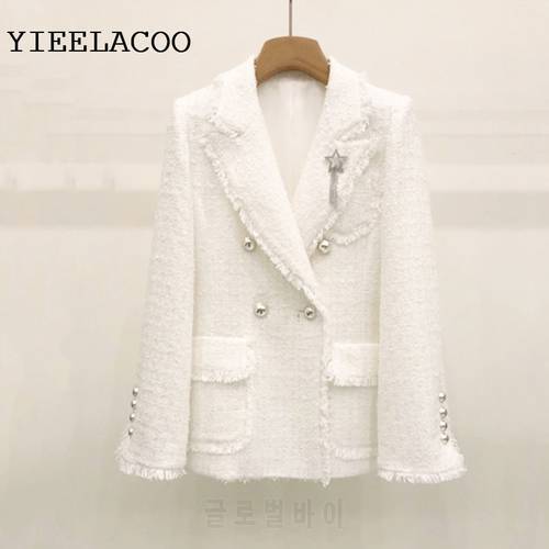 White tweed coat Double breasted one-piece Autumn/winter women&39s jacket New Small Fragrance bright wire braided ladies coat