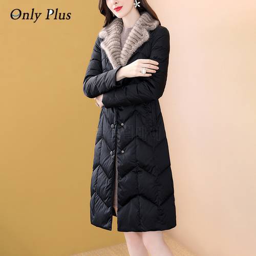 EVNISI Autumn And Winter Women Clothing Mmid-length Slim Warm Coat Down Cotton Liner Fur Collar Solid All-match Jackets Coat