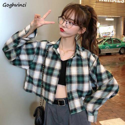 Basic Jackets Women Cropped Long Sleeve Turn-down Collar Single Breasted Plaid Korean Style Fashion Leisure All-match Cool New