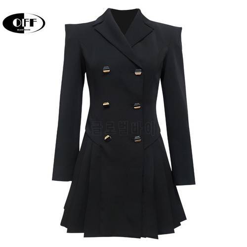 Celebrity Korean Chic Runway Blazer Mini Dresses For Women Clothes Black Notched Collar Long Sleeve Office Work Pleated Dress ZA