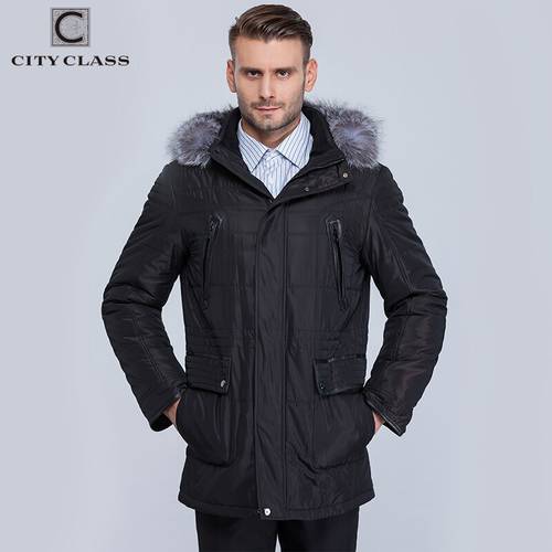 City Class Winter Jackets Mens Silver Fox Detachable Hood Removable Quilted Padded Lining Fashion Casaco Masculino Parkas 363-14