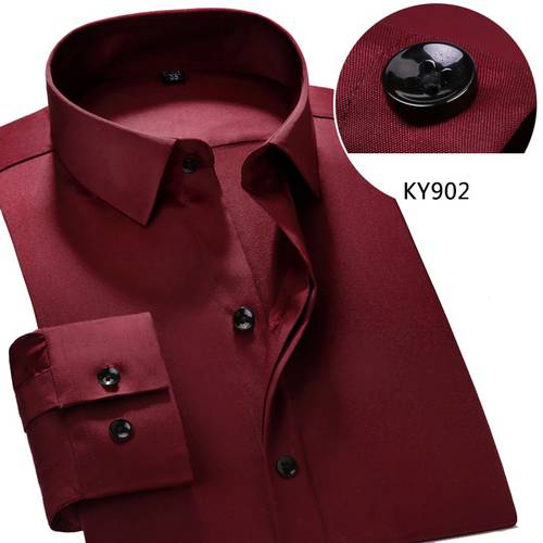 Covrlge Male Social Shirt Spring New Solid French Men&39s Dress Shirt Brand Clothing Long Sleeve Business Shirts Red Camisa MCL154
