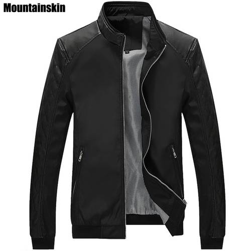 Mountainskin 5XL Spring New Mens PU Patchwork Jackets Casual Mens Thin Jackets Solid Slim Male Coats Brand Clothing,SA167