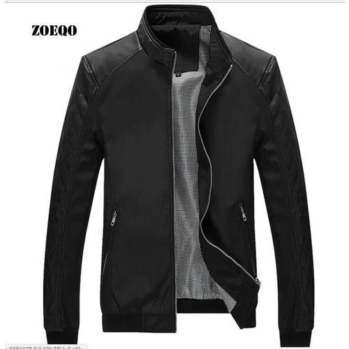 ZOEQO New Spring Men&39s PU Patchwork Jackets Men&39s Solid Thin Jackets Casual Slim Male Coats jaqueta masculina M-5XL