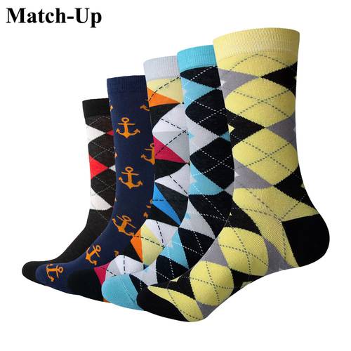 Match-Up Men Mixed Color Argyle Socks Wedding Colorful Socks (5 pairs / lot )