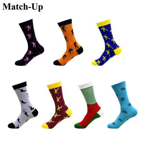Match-Up New Men&39s Fashion Dress Socks Cotton Colorful Wedding Combed Cotton Calcetines Largos Hombre US size (7.5-12) 1 pair
