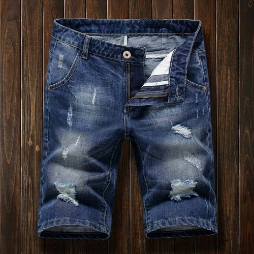 New Fashion Mens Ripped Short Jeans Brand Clothing Bermuda Summer 98% Cotton Shorts Breathable Denim Shorts Male