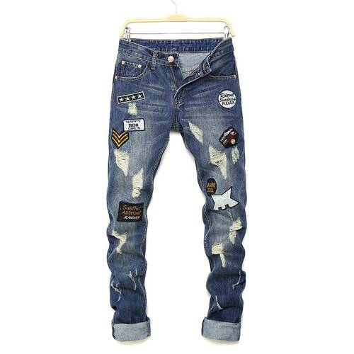NEW Fashion 2018 hole men jeans Slim embroidered jeans