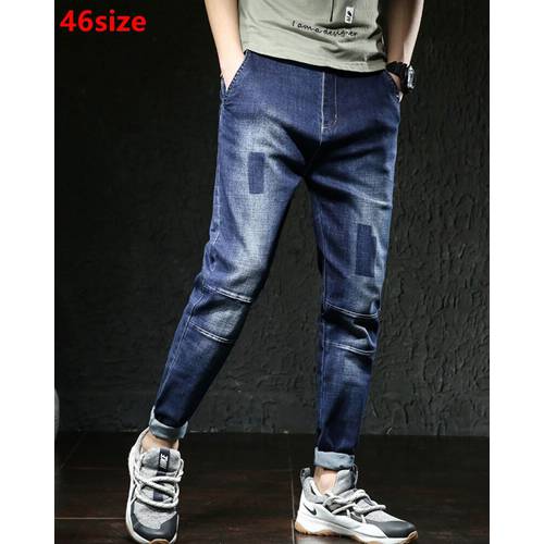 Autumn high elastic Harlan jeans big size male loose legs small feet plus size XL fat elastic pants tide oversized