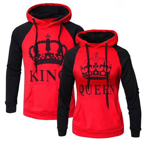 WBDDT Lover Couples King Queen Front Pocket Hoodies Cotton Pullover Men Women Sweatshirt Outerwear Shipping