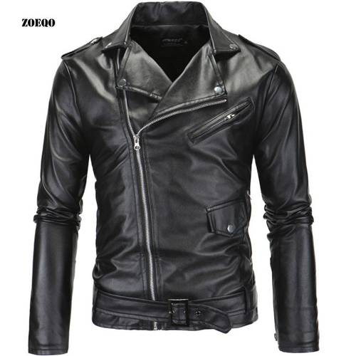 ZOEQO New Casual Slim Men&39s Spring Autumn Leather Jacket Fashion Men Zipper Solid Color Male PU Leather Motorcycle Jacket Coats