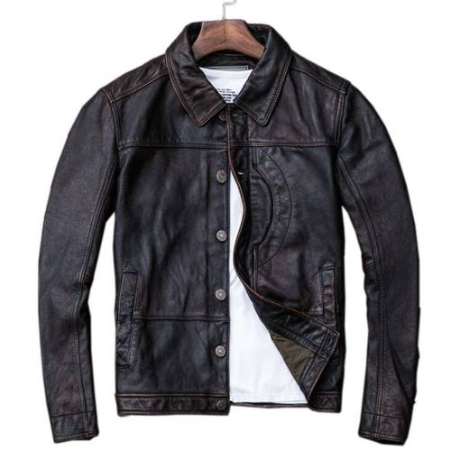 men&39s leather jacket jaqueta de couro masculina Vintage Brown Leather Jacket Men Cow Skin Natural Leather Jackets
