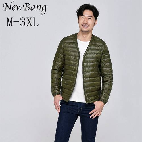NewBang Brand Ultra Light Down Jacket Men Single Breasted Portable V Neck Spring Autumn Winter Without Collar Warm Liner