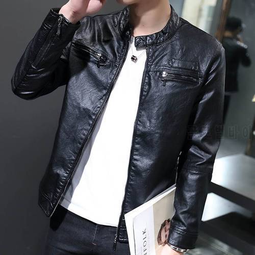 MYAZHOU 2020 Fashion Men&39s Casual Long Sleeve Motorcycle Leather Jacket , Solid Color Slim Short O-Neck Windproof Jackets men
