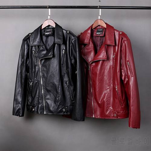 Good quality men&39s oblique zipper leather jacket men&39s clothing , 2018 Autumn winter England style red plus size leather men