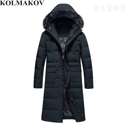 KOLMAKOV mens Winter Down Coats 2022 Men Hooded Coat Male Parkas Slim Fit Thick Hiking Overcoats Casual X-Long Snow Jackets 3XL