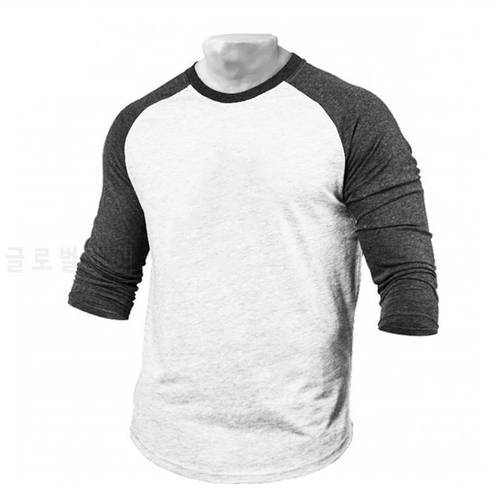 Muscleguys Brand T-Shirt Men Autumn Fitness Raglan Seven quarter Sleeve T Shirt Men Extra Long Streetwear Slim Fit Tee Shirt