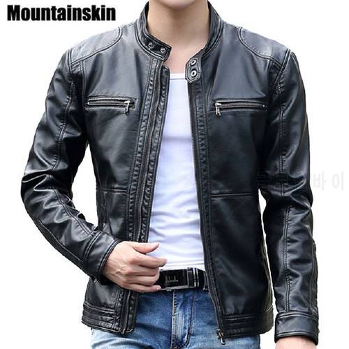 Mountainskin 5XL Men&39s Leather Jackets Men Stand Collar Coats Male Motorcycle Leather Jacket Casual Slim Brand Clothing SA010