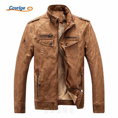 Covrlge Male Leather Jacket Fashion 2019 Mens Motorcycle Jacket Winter Men&39s Coat Casual Overcoat Faux Leather Suede MWP003