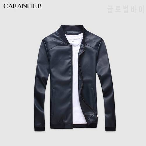 CARANFIER Mens Leather Jackets Men PU Faux Spring Fall Thin Coats Biker Punk Motorcycle Male Classic Jacket Stand Collar Zippers