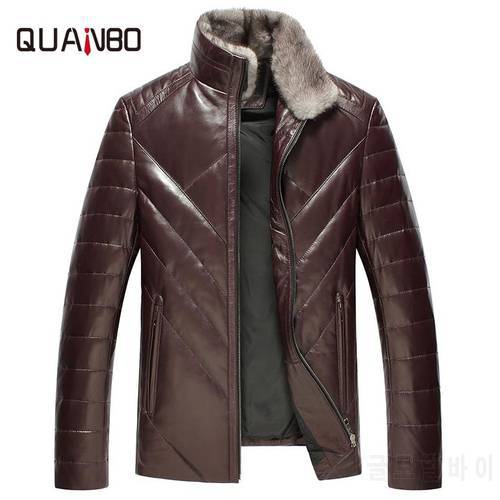 Natural sheepskin leather jacket men real mink fur stand collar Sheepskin leather leather fashion white duck down coats outerw