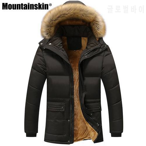 Mountainskin Winter Men&39s Jackets Thick Fleece 5XL Fur Collar Hooded Men&39s Coats Casual Jacket Male Outerwear Windproof SA390