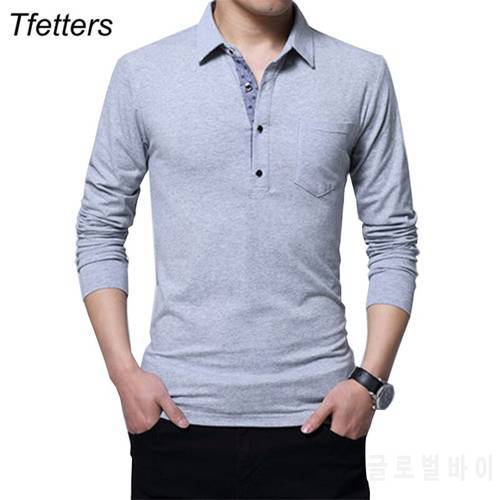 TFETTERS Autumn Casual Men T-shirt Cotton Regular Fit T-shirt Long Sleeve T-shirt Men Turn Down Collar Plus Size 5XL