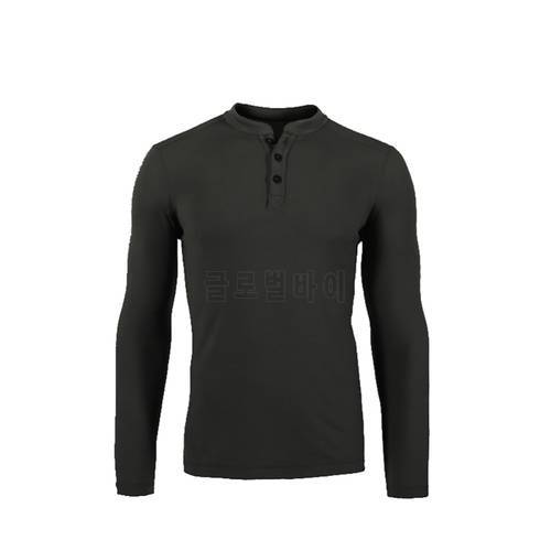 Huntsman Henley Men 100% Merino Wool Jersey Base Layer Long Sleeve Midweight Top Out door Warm Thermal TAD Style Clothes Shirt