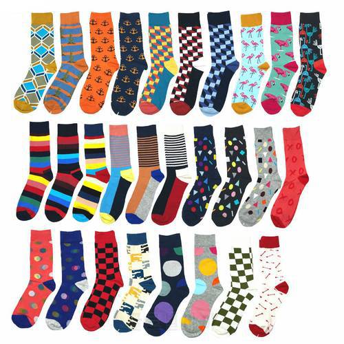 PEONFLY Men Fashion Happy Socks 28 Colors Striped Plaid Diamond Cactus funny Sock male high Quality casual colorful Cotton Socks
