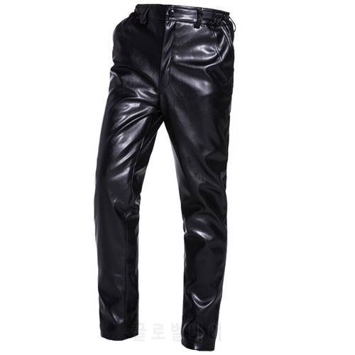 Winter Men&39s Fleeces Casual PU Leather Pants Brushed Trousers Thick Bottoms Thickened Men Thicken Warm locomotive Leather Pants