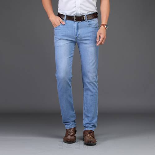 Sulee Brand Men Spring Summer Jeans Denim Mens Jeans Slim Fit Plus Size to 40 Big and Tall Men Pants Thin Dress jeans
