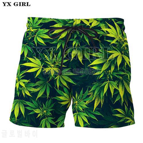 YX Girl New Fashion Mens Hemp 3d Print Beach Short Men Women Green Leaf Weed Casual Shorts Elastic Jogger Fitness Streetwear
