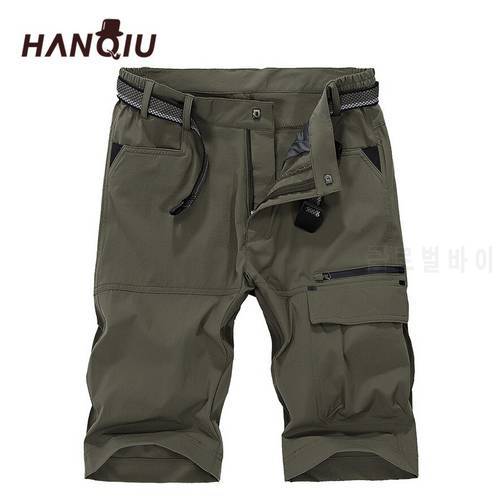 HANQIU Brand Cargo Shorts Mens 2022 Summer Quick-drying Beach Shorts Homme strechy Mid-Waist Male Plus Size M-5XL Thin Shorts