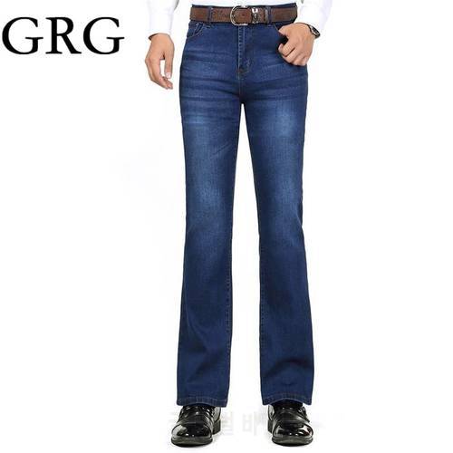 Free Shipping Autumn and winter male mid waist elastic thick denim flare trousers Men&39s business casual jeans