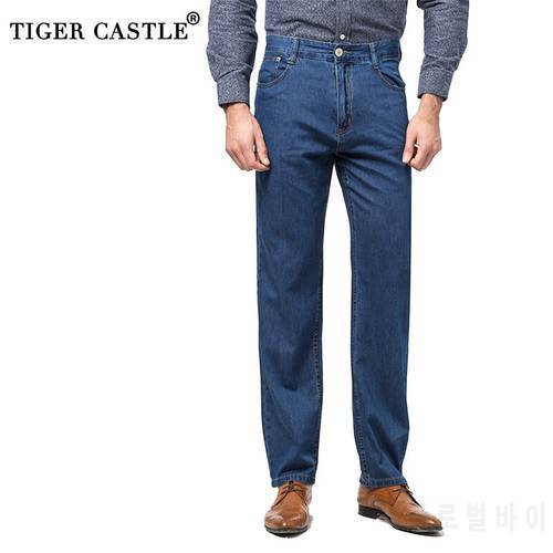 High Waist Mens 100% Cotton Jeans 2021 New Summer Lightweight Jeans Pants Classic Men Designer Patns Baggy Male Denim Overalls