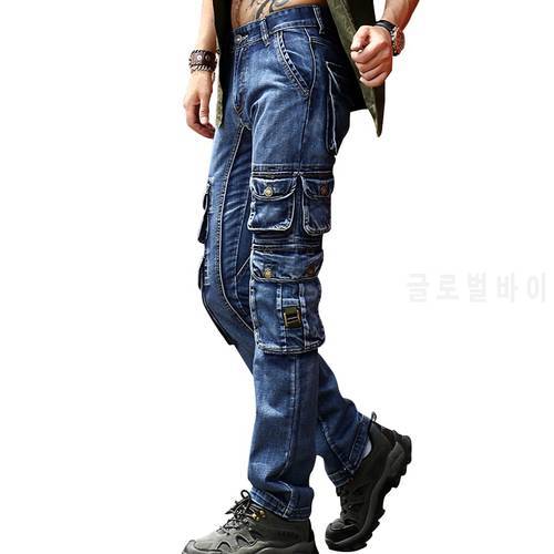 ABOORUN Men&39s Brand Cargo Jeans Multi Pockets Tactical Denim Pants High Quality Male Outdoor Casual Jeans x1647