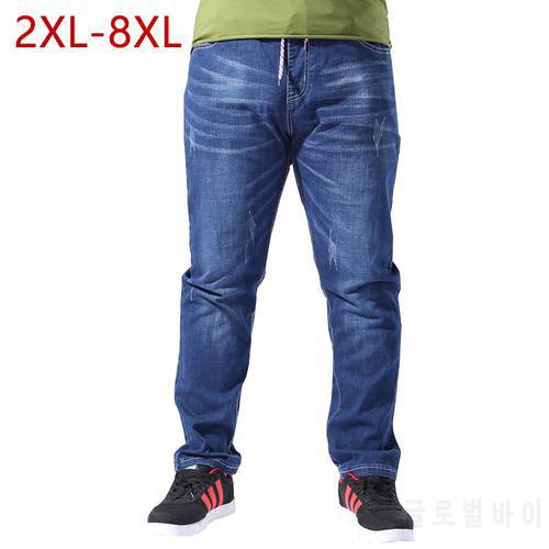Plus Size Men Clothing 8XL Classic Jeans Elastic Waist Men Casual Stretch Straight Loose Baggy Male Jeans Denim Pant 7XL 5XL 6XL